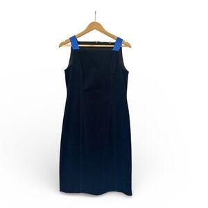 Women's Sleeveless Black Corduroy Tahari Dress Straps in Vintage Electric Blue M
